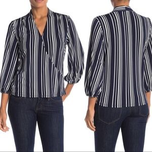 Adrianna Papell Blue White Striped 3/4 Sleeve Top Size Small